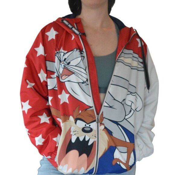 Members Only Looney Tunes Windbreaker Jacket Size Men L  Bugs Bunny Taz - Picture 1 of 11